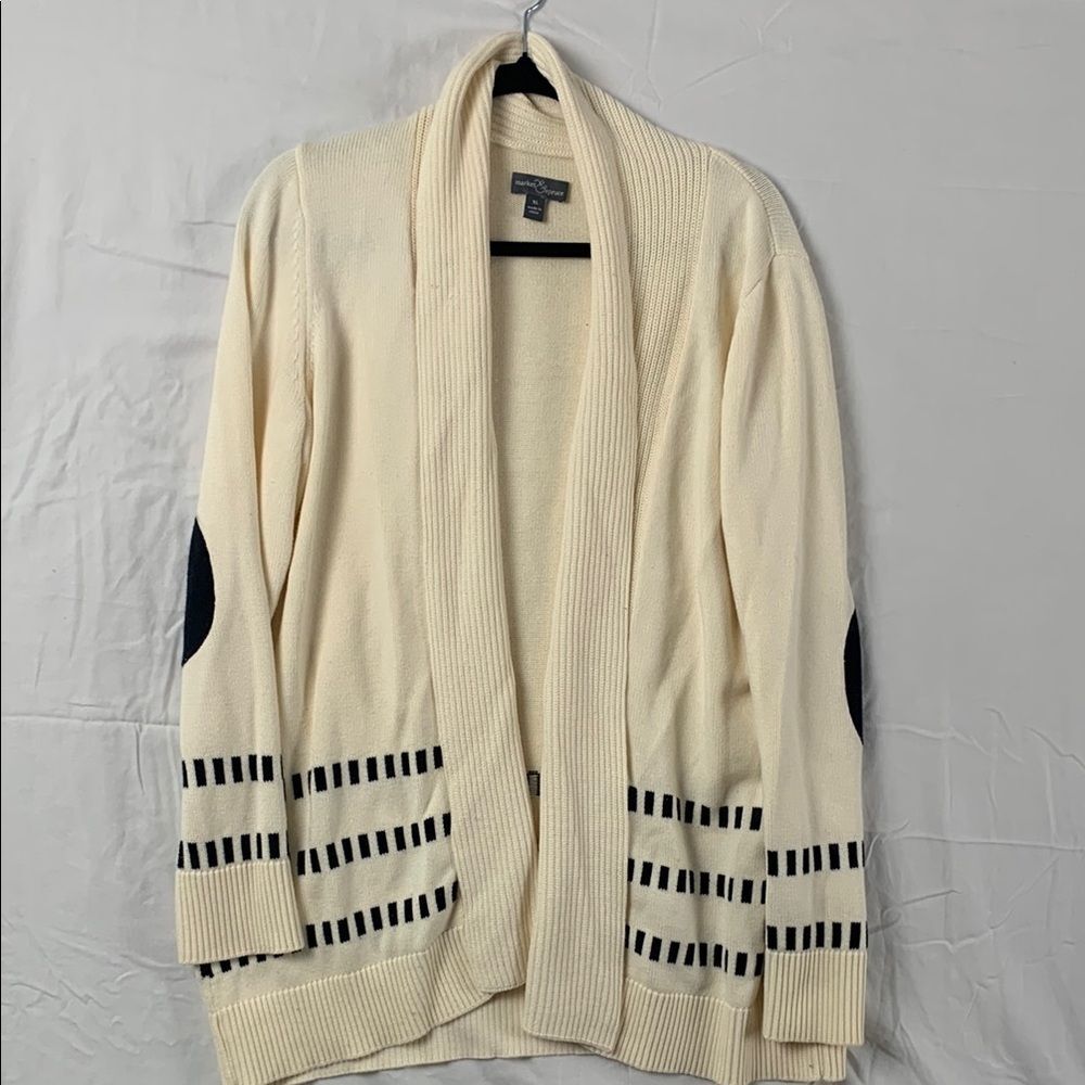 MARKET & SPRUCE | XL WOMEN COLLARED LONG CAPSULE CARDIGAN | BEIGE TAN BLACK